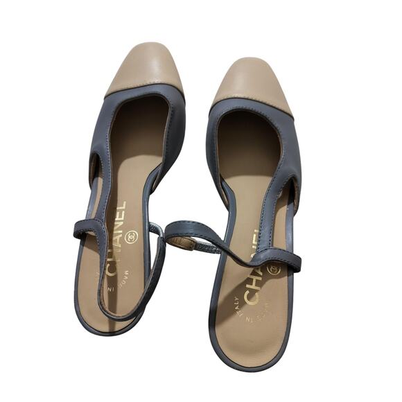 Chanel womens two tone slingback heels shoes size 7 - Picture 3 of 13